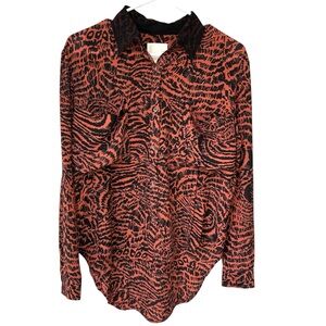 Line & Dot Revolve Silk Animal Print Top Women’s Size Small Black & Brown